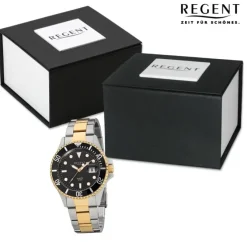 Regent Herren Armbanduhr Analog Metallarmband silber gold URF1285