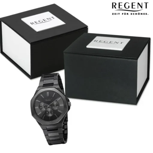 Regent Herren Armbanduhr Analog Metallarmband schwarz URBA771