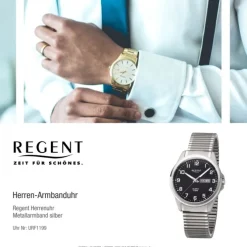 Regent Herren Armbanduhr Analog F-1199 Quarz-Uhr Titan silber URF1199