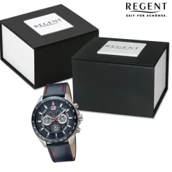 Regent Herren Armbanduhr Analog Lederarmband blau rot URBA827