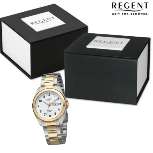 Regent Herren Armbanduhr Analog Metallarmband silber gold URF1446
