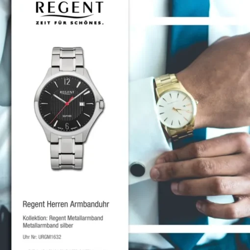 Regent Herren Armbanduhr Analog GM-1632 Quarz-Uhr Metall silber URGM1632