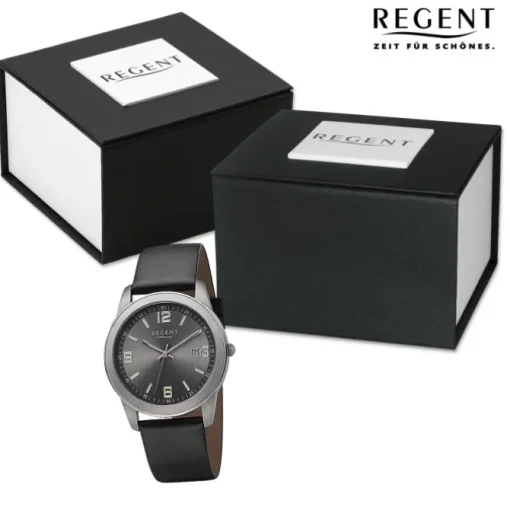 Regent Herren Armbanduhr Analog Lederarmband schwarz URF1270