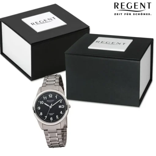 Regent Herren Armbanduhr Analog Titanarmband grau silber URF1293