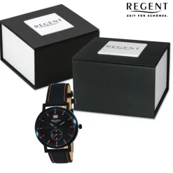 Regent Herren Armbanduhr Analog Lederarmband schwarz orange UR1111574