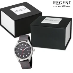 Regent Herren Armbanduhr Analog Textilarmband dunkelgrau rot URBA640