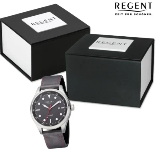 Regent Herren Armbanduhr Analog Textilarmband dunkelgrau rot URBA640