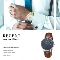 Regent Herren Armbanduhr Analog F-1228 Quarz-Uhr Leder braun URF1228