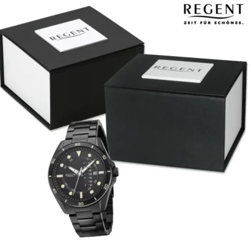 Regent Herren Armbanduhr Analog Metallarmband schwarz URBA634