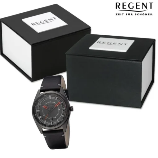 Regent Herren Armbanduhr Analog Lederarmband schwarz URBA764