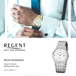 Regent Herren Armbanduhr Analog GM-1614 Quarz-Uhr Metall silber URGM1614