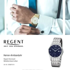 Regent Herren Armbanduhr Analog GM-1616 Quarz-Uhr Metall silber URGM1616