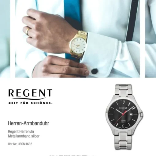 Regent Herren Armbanduhr Analog GM-1632 Quarz-Uhr Metall silber URGM1632