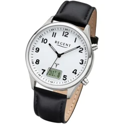 Regent Herren Funkuhr Analog-Digital FR-277 Funk-Uhr Leder schwarz URBA446