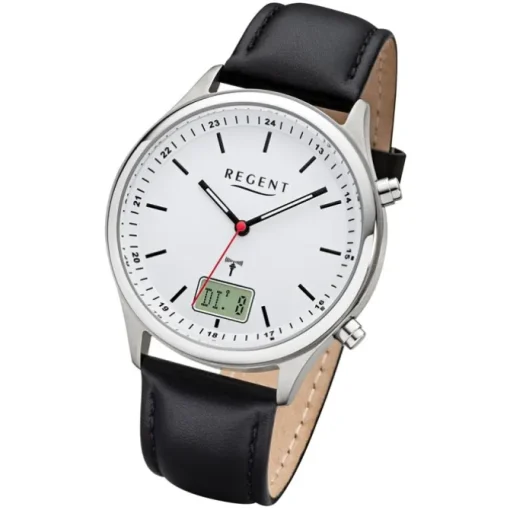 Regent Herren Funkuhr Analog-Digital BA-449 Funk-Uhr Leder schwarz URBA449