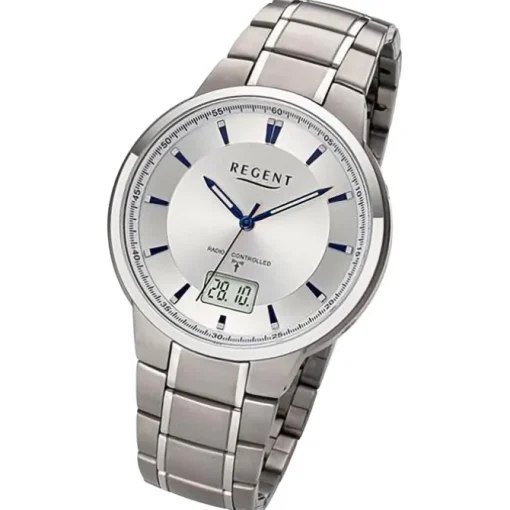 Regent Herren Funkuhr Analog-Digital Metallarmband silber URFR268