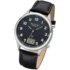 Regent Herren Funkuhr Analog-Digital FR-278 Funk-Uhr Leder schwarz URBA447