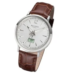 Regent Herren Funkuhr Analog-Digital FR-243 Funk-Uhr Leder braun URFR243