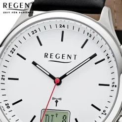 Regent Herren Funkuhr Analog-Digital BA-449 Funk-Uhr Leder schwarz URBA449
