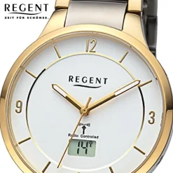 Regent Herren Funkuhr Analog-Digital Metallarmband gold silber URFR292