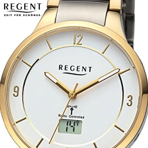 Regent Herren Funkuhr Analog-Digital Metallarmband gold silber URFR292