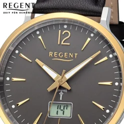 Regent Herren Funkuhr Analog-Digital Lederarmband schwarz URFR285