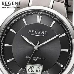 Regent Herren Funkuhr Analog-Digital Metallarmband silber URFR269