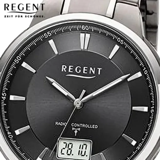 Regent Herren Funkuhr Analog-Digital Metallarmband silber URFR269
