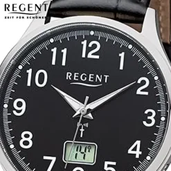 Regent Herren Funkuhr Analog-Digital Lederarmband schwarz URFR272