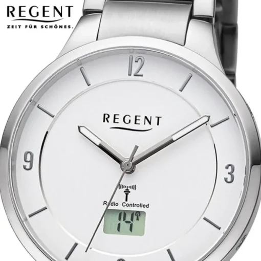 Regent Herren Funkuhr Analog-Digital Metallarmband silber URFR291