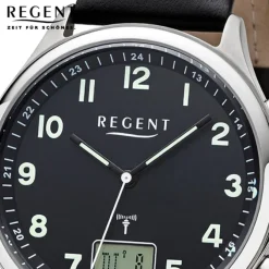Regent Herren Funkuhr Analog-Digital FR-278 Funk-Uhr Leder schwarz URBA447