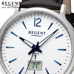 Regent Herren Funkuhr Analog-Digital Lederarmband schwarz URFR286