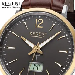 Regent Herren Funkuhr Analog-Digital FR-244 Funk-Uhr Leder braun URFR244