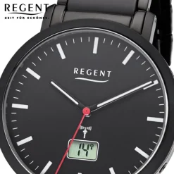 Regent Herren Funkuhr Analog-Digital FR-255 Funk-Uhr Metall schwarz URFR255