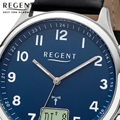 Regent Herren Funkuhr Analog-Digital Lederarmband schwarz URFR282