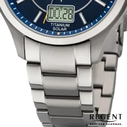 Regent Herren Funkuhr Analog-Digital Metallarmband silber URBA714