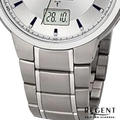 Regent Herren Funkuhr Analog-Digital Metallarmband silber URFR268