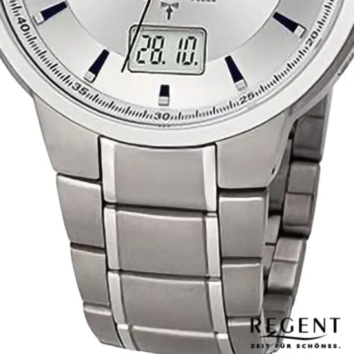 Regent Herren Funkuhr Analog-Digital Metallarmband silber URFR268