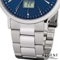 Regent Herren Funkuhr Analog-Digital FR-247 Funk-Uhr Metall silber URFR247