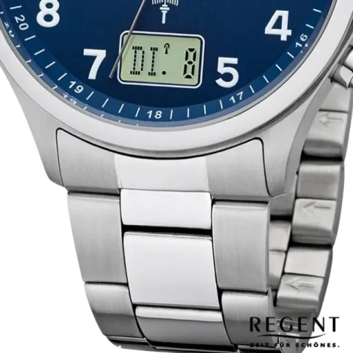 Regent Herren Funkuhr Analog-Digital Metallarmband silber URFR281
