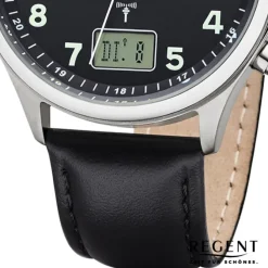 Regent Herren Funkuhr Analog-Digital FR-278 Funk-Uhr Leder schwarz URBA447