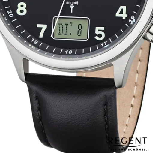 Regent Herren Funkuhr Analog-Digital FR-278 Funk-Uhr Leder schwarz URBA447