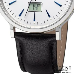 Regent Herren Funkuhr Analog-Digital Lederarmband schwarz URFR286
