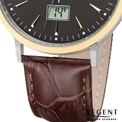 Regent Herren Funkuhr Analog-Digital FR-244 Funk-Uhr Leder braun URFR244