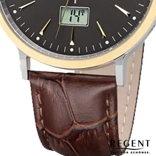 Regent Herren Funkuhr Analog-Digital FR-244 Funk-Uhr Leder braun URFR244