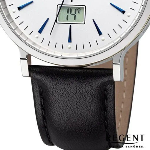 Regent Herren Funkuhr Analog-Digital Lederarmband schwarz URFR286
