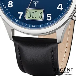 Regent Herren Funkuhr Analog-Digital Lederarmband schwarz URFR282