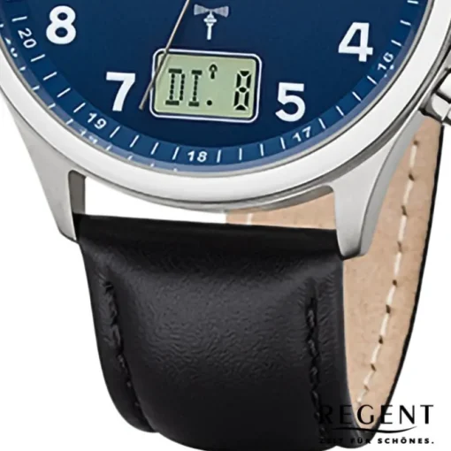 Regent Herren Funkuhr Analog-Digital Lederarmband schwarz URFR282