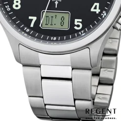 Regent Herren Funkuhr Analog-Digital FR-276 Funk-Uhr Metall silber URBA445