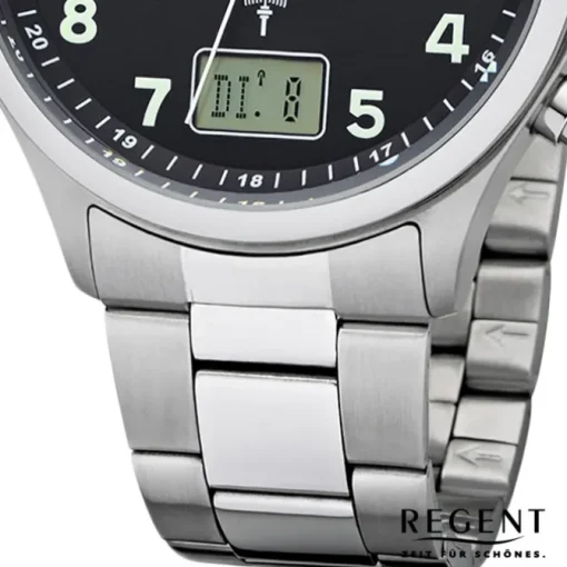 Regent Herren Funkuhr Analog-Digital FR-276 Funk-Uhr Metall silber URBA445